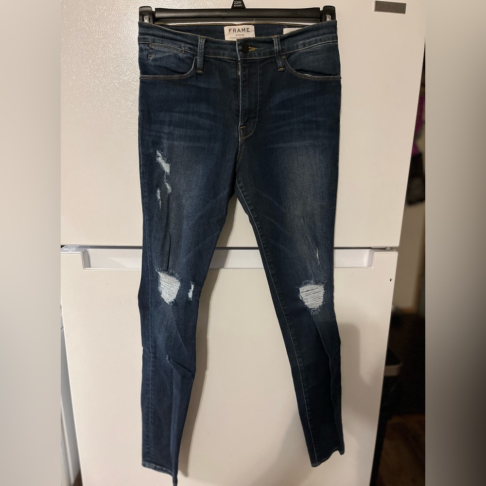 Frame Le High Skinny Jeans Women's 27 Mid Rise Baker Wash Denim 28 Inseam